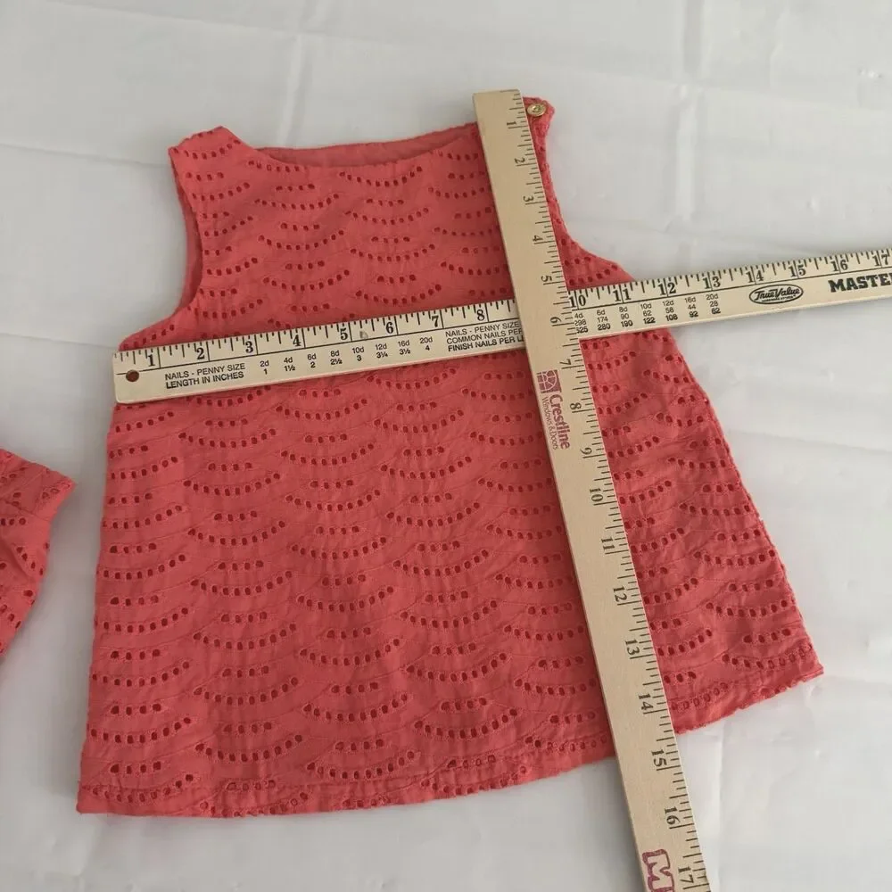 Genuine Kids Oshkosh Girls 4t 2 Piece Coral Eyelet Short Top Outfit 100% Cotton